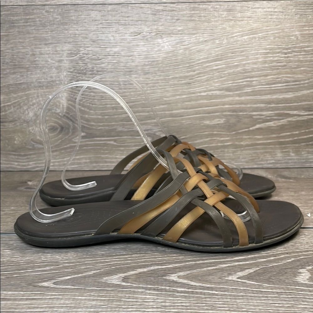 Crocs Huarache Women’s Sz 10 Bronze Brown Jelly Strappy Slip On Flip Flop Sandal